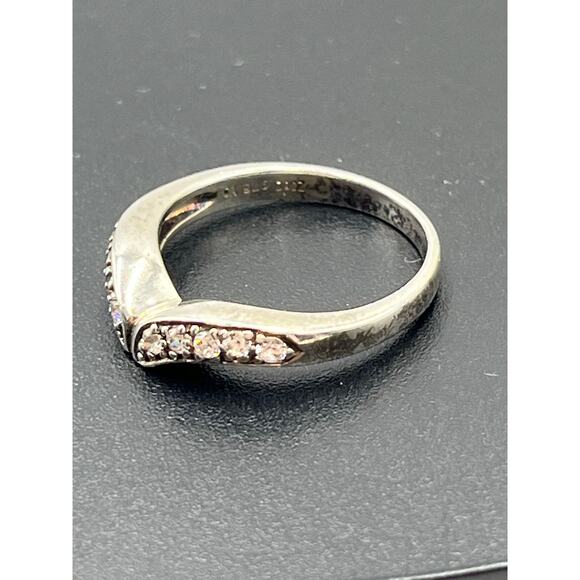 CA DQ CZ 925 Sterling Silver Diamonique Cubic Zirconia Band V Ring Sz 7.5 - Picture 5 of 10